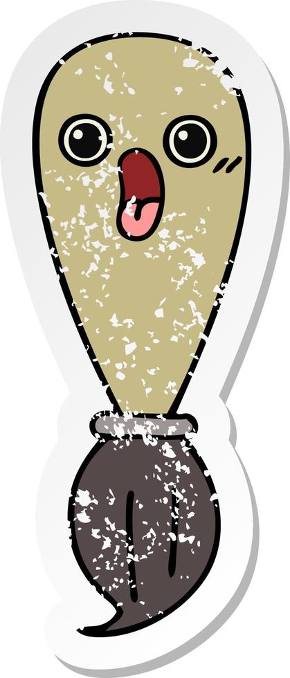 distressed sticker of a cute cartoon paint brush vector