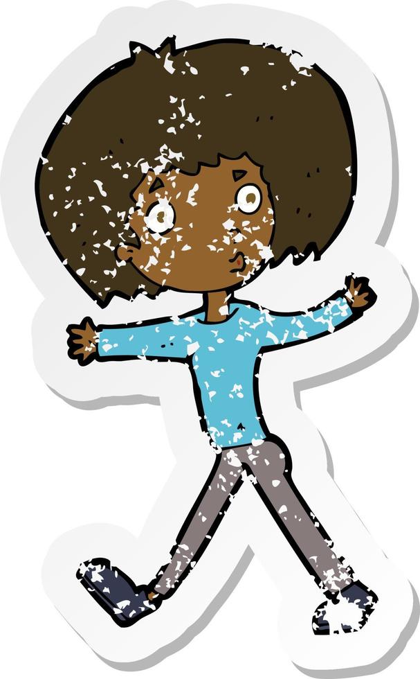 retro distressed sticker of a cartoon surprised man walking vector