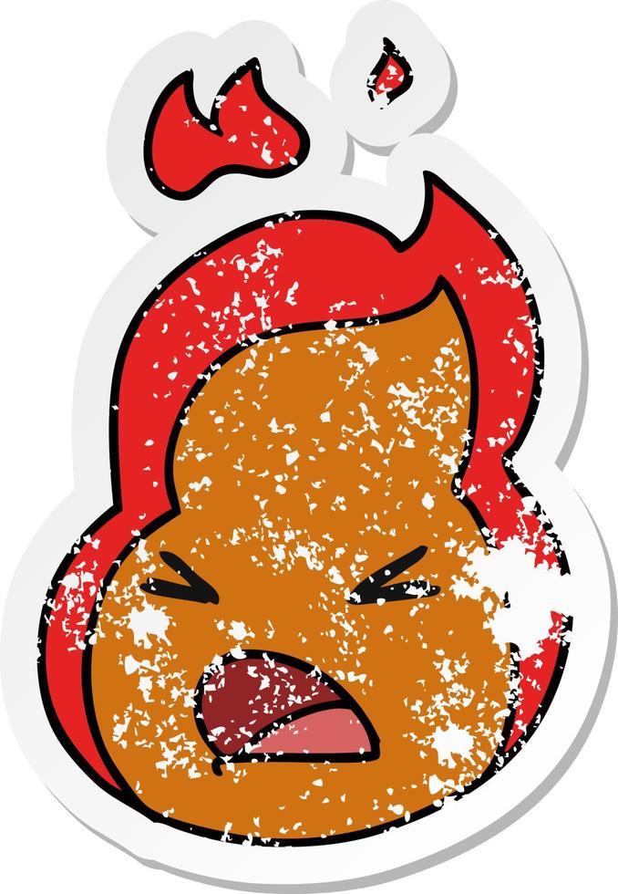 distressed sticker cartoon kawaii cute fire flame vector