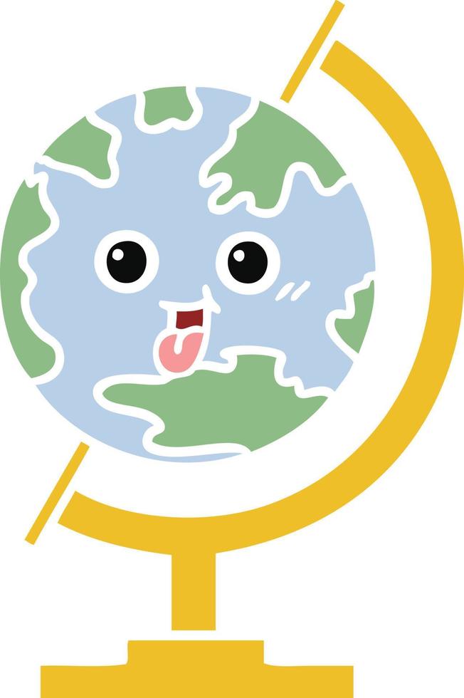 flat color retro cartoon globe of the world vector