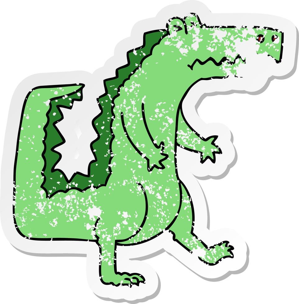 distressed sticker of a quirky hand drawn cartoon crocodile vector