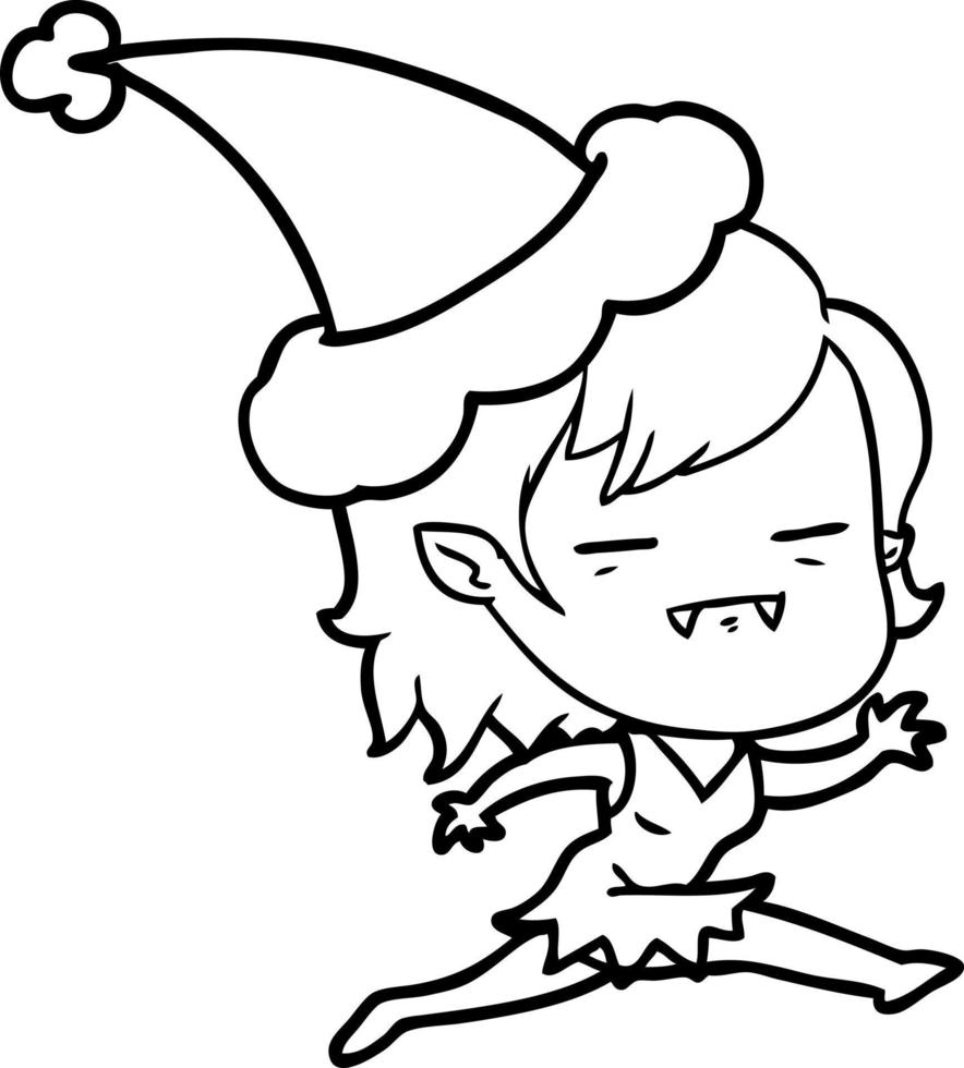 line drawing of a undead vampire girl wearing santa hat vector