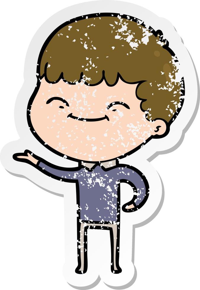 distressed sticker of a cartoon happy boy vector