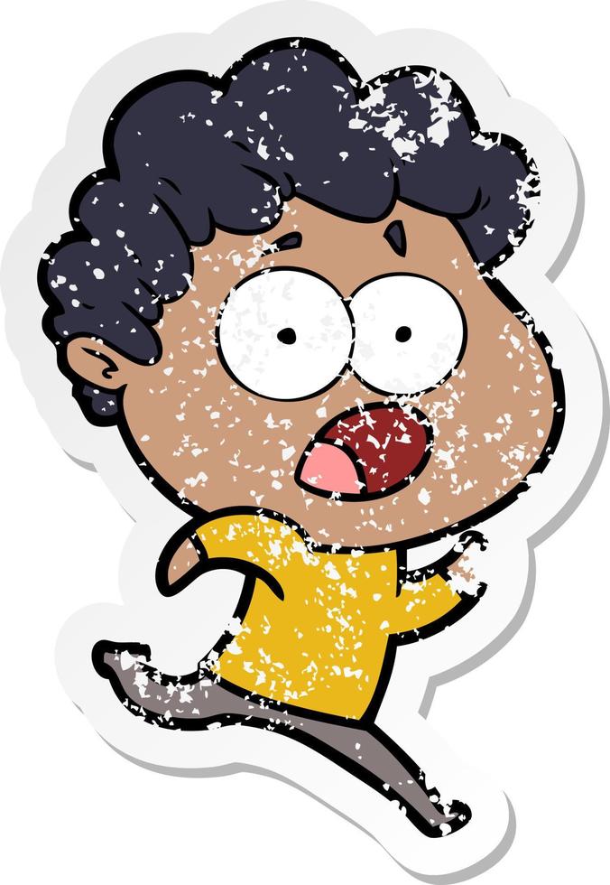 distressed sticker of a cartoon man gasping in surprise vector