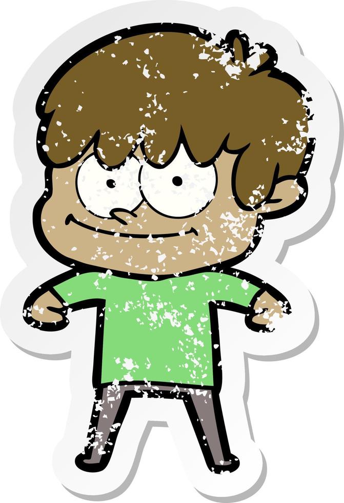 distressed sticker of a happy cartoon man vector