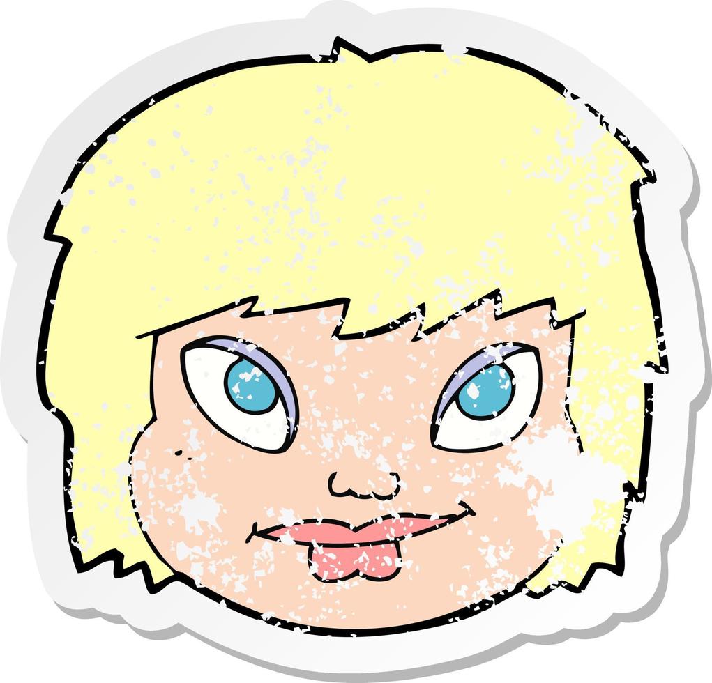 retro distressed sticker of a cartoon female face vector