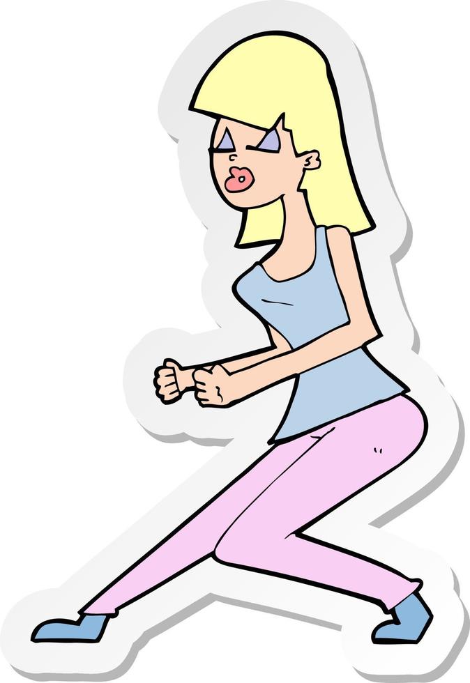 sticker of a cartoon crazy dancing girl vector