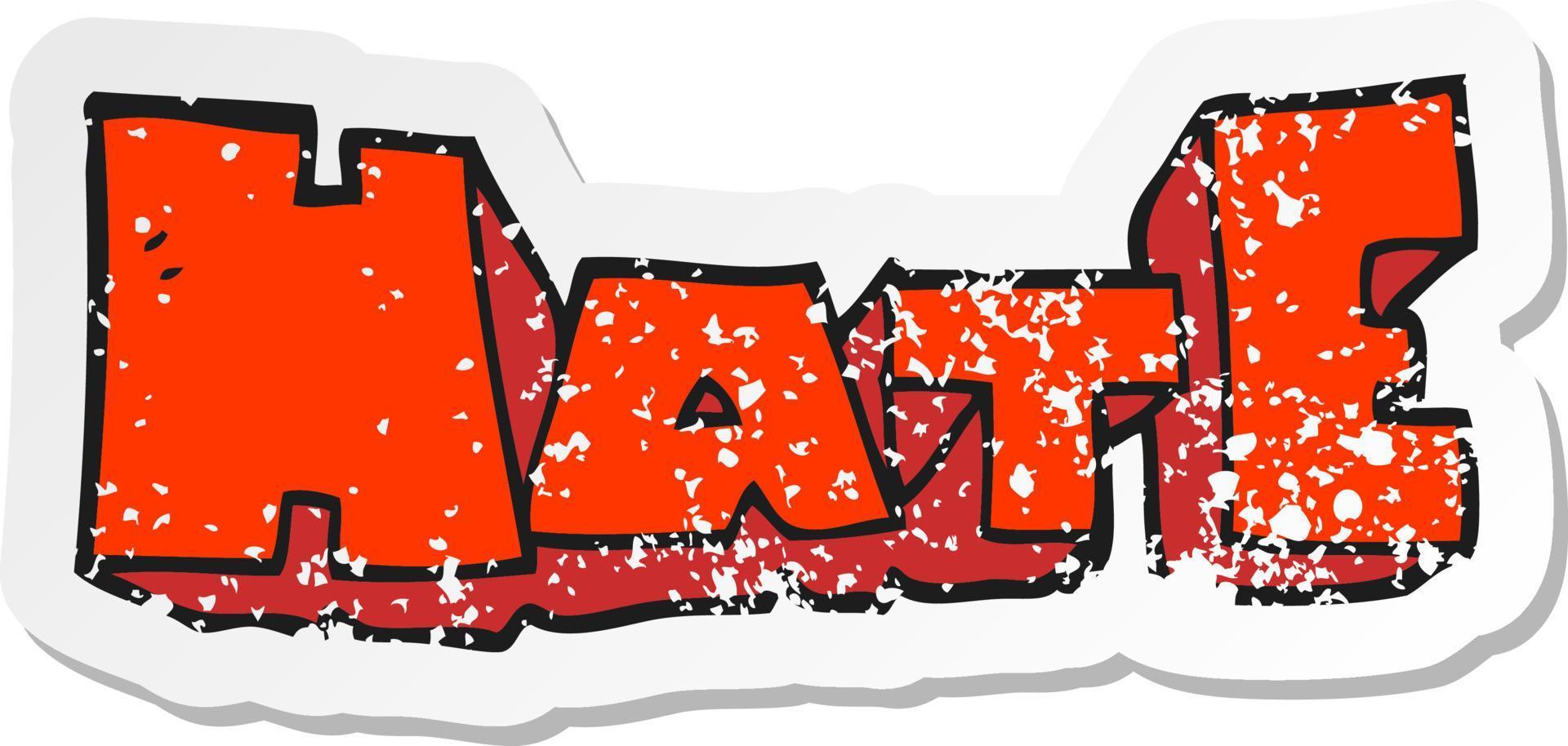 retro distressed sticker of a cartoon word Hate vector