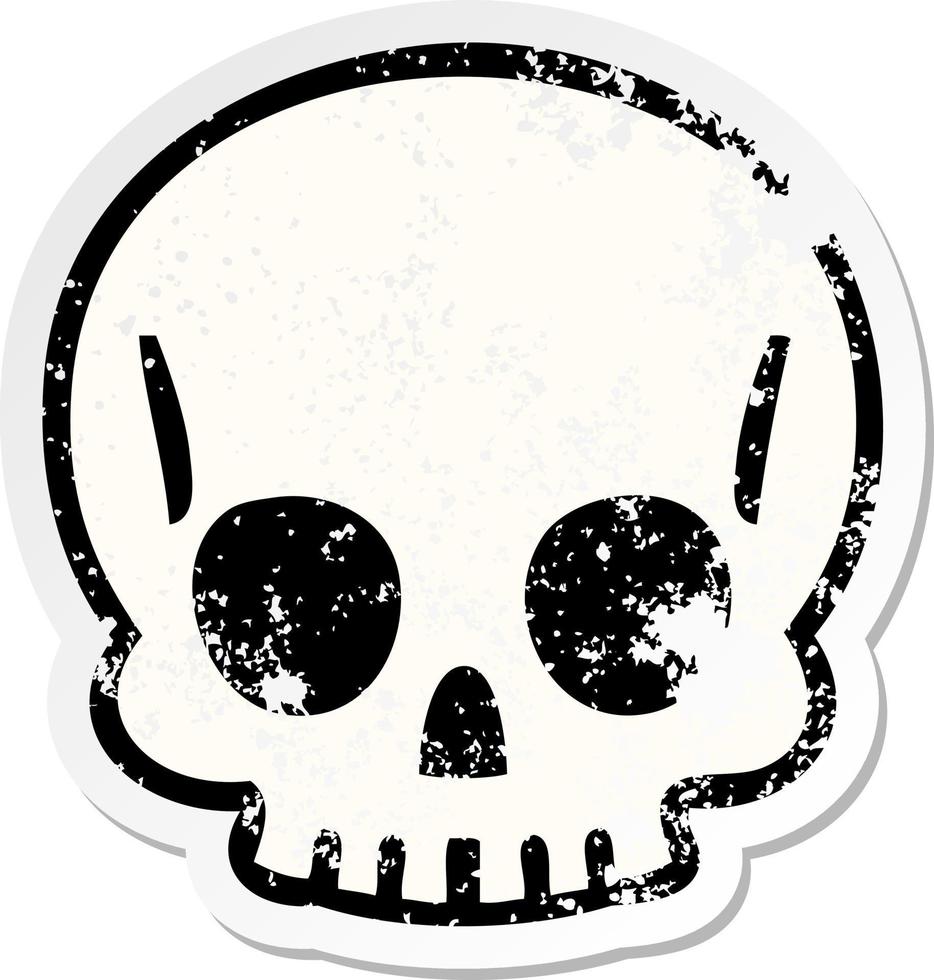 distressed sticker of a quirky hand drawn cartoon skull vector