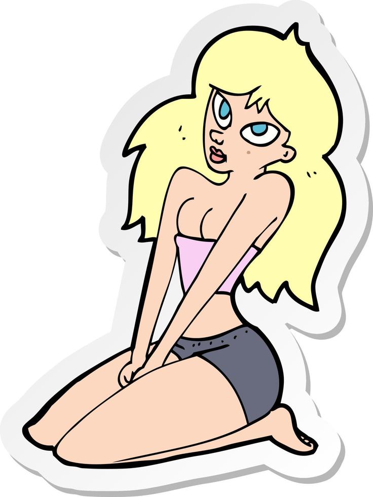 sticker of a cartoon woman in skimpy clothing vector