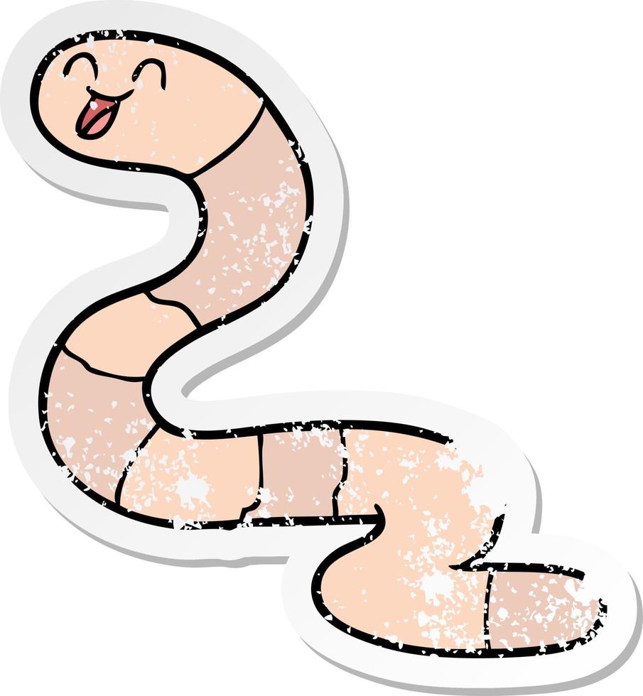 distressed sticker of a cartoon worm vector