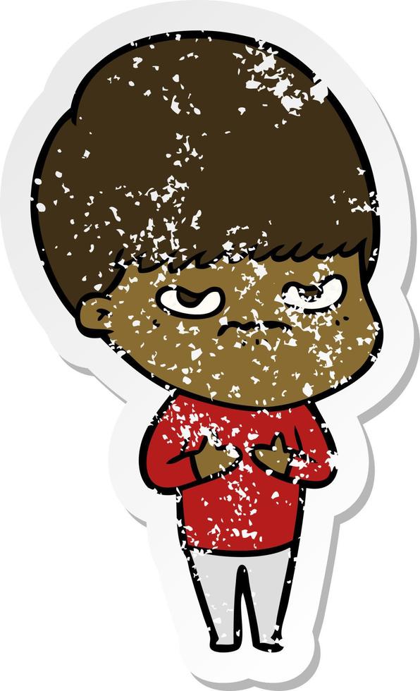 distressed sticker of a cartoon boy vector