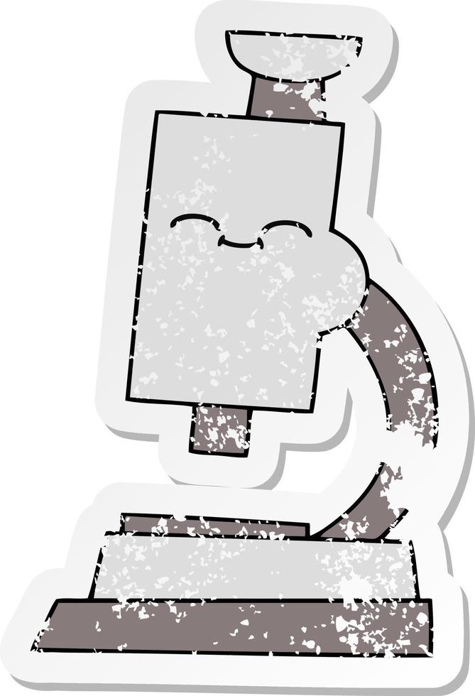 distressed sticker of a cute cartoon microscope vector