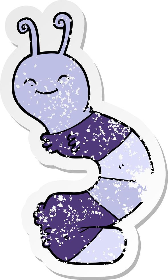 distressed sticker of a cartoon happy caterpillar vector