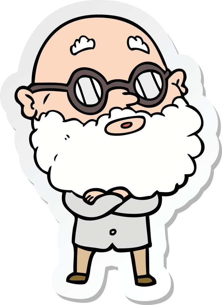 sticker of a cartoon curious man with beard and glasses vector