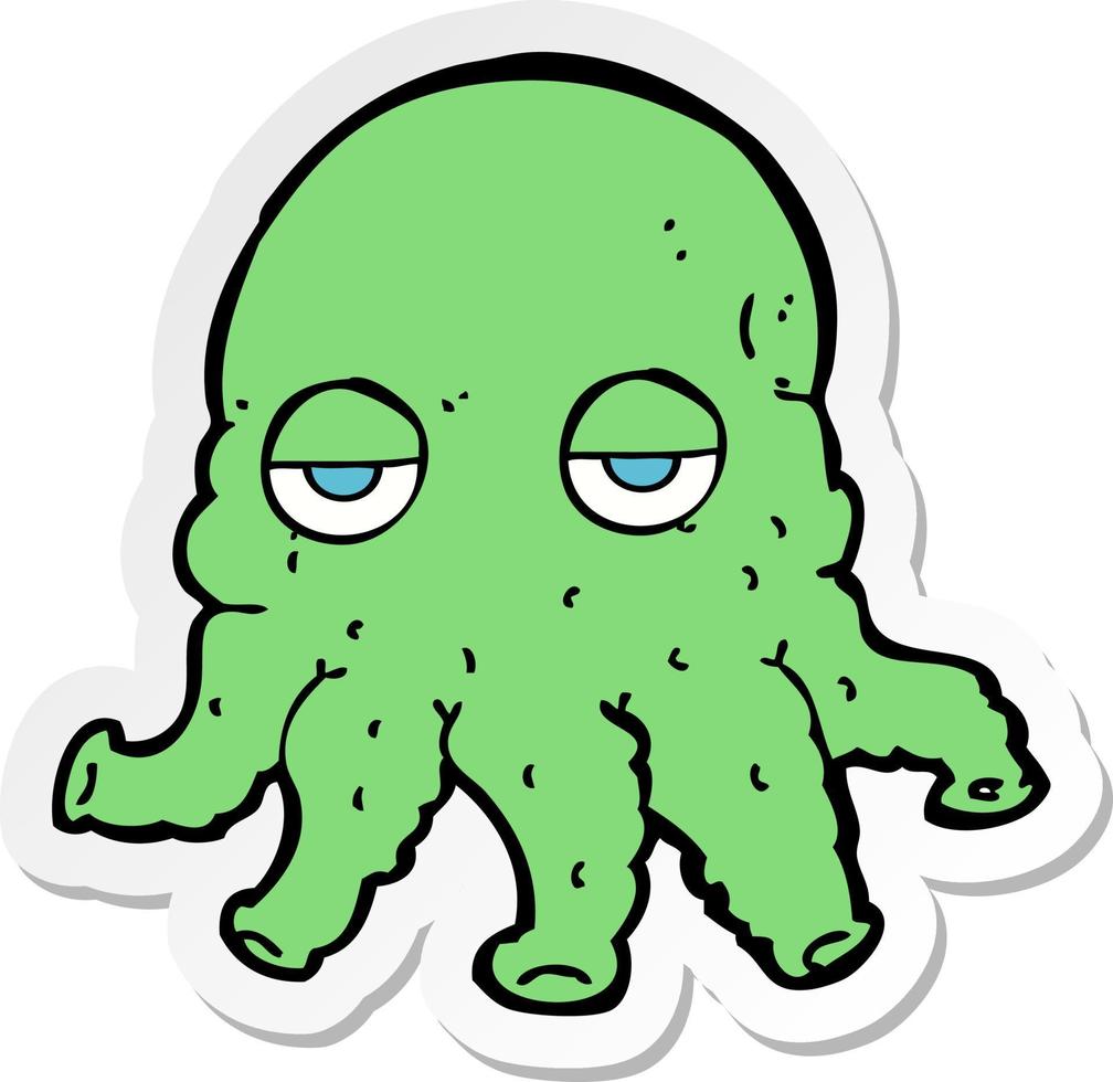 sticker of a cartoon alien squid face vector