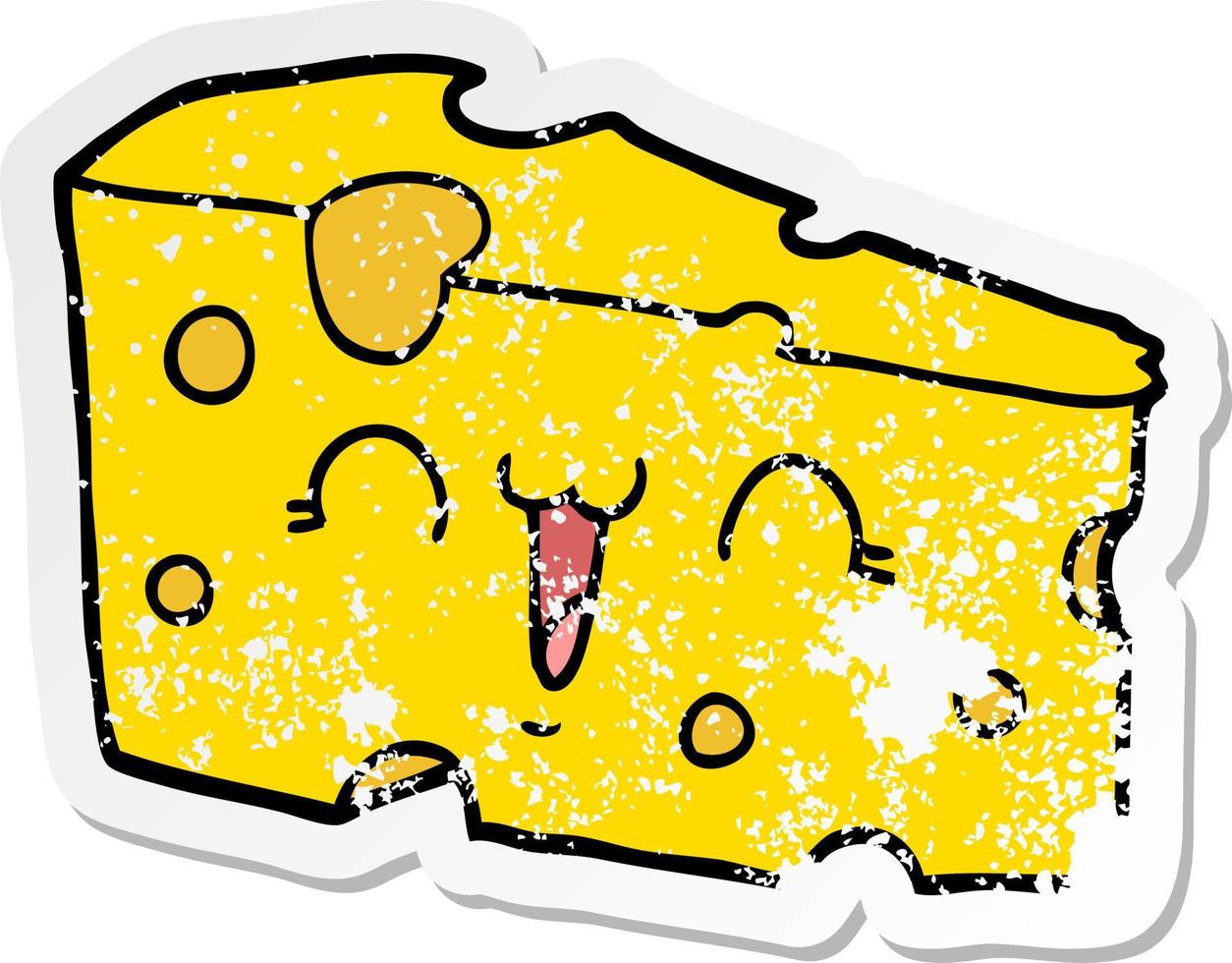 distressed sticker of a cartoon cheese vector