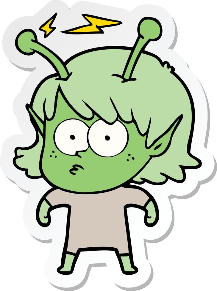 sticker of a cartoon alien girl vector