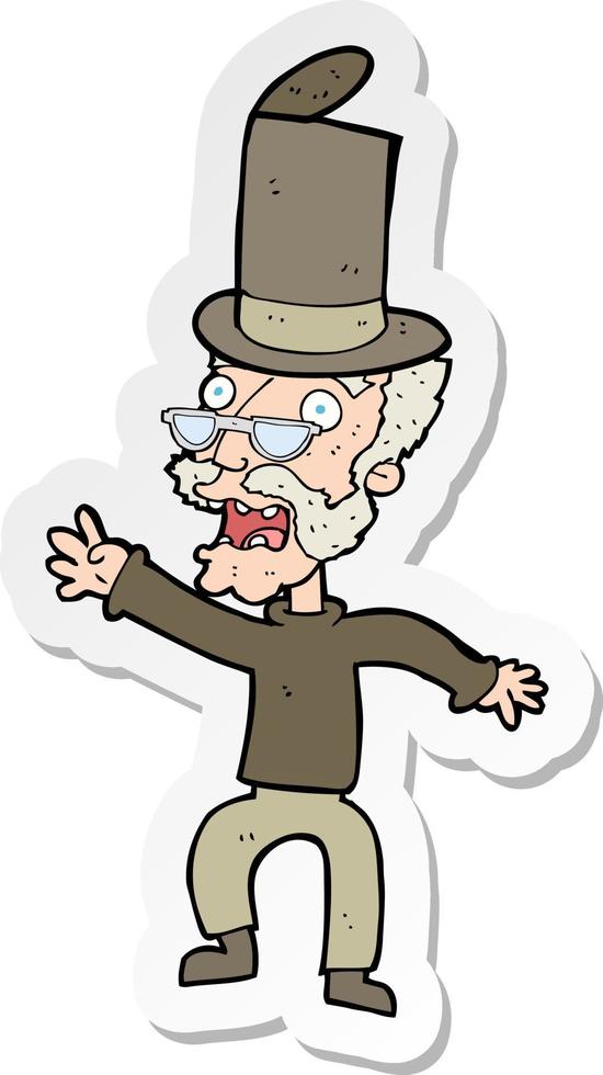 sticker of a cartoon old man in top hat vector