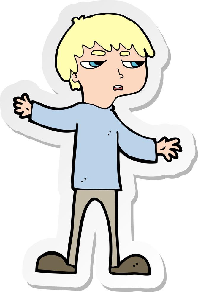 sticker of a cartoon annoyed boy vector