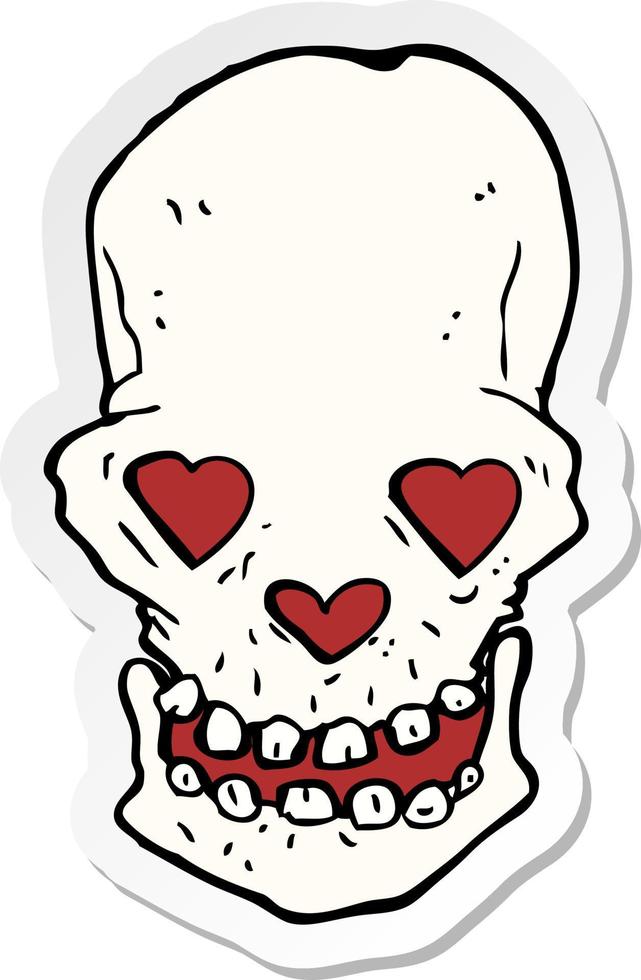 sticker of a cartoon skull with love heart eyes vector