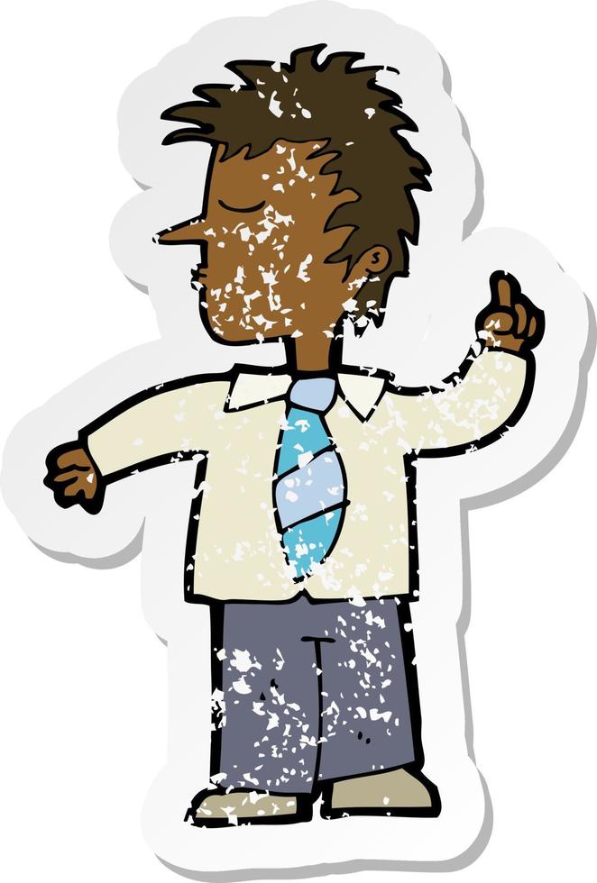 retro distressed sticker of a cartoon man making his point vector