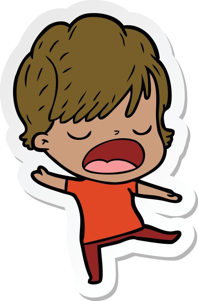 sticker of a cartoon woman talking vector