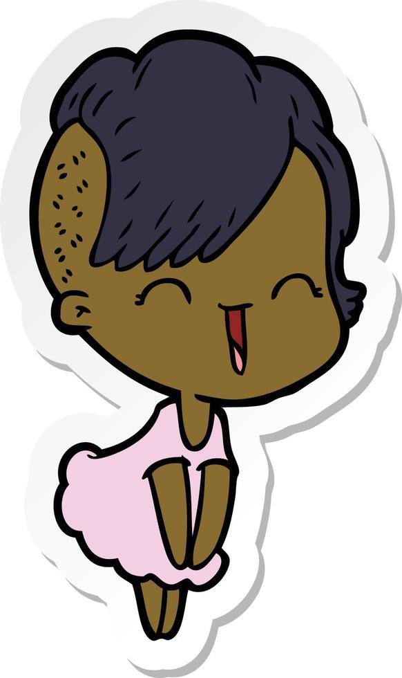 sticker of a happy cartoon hipster girl vector