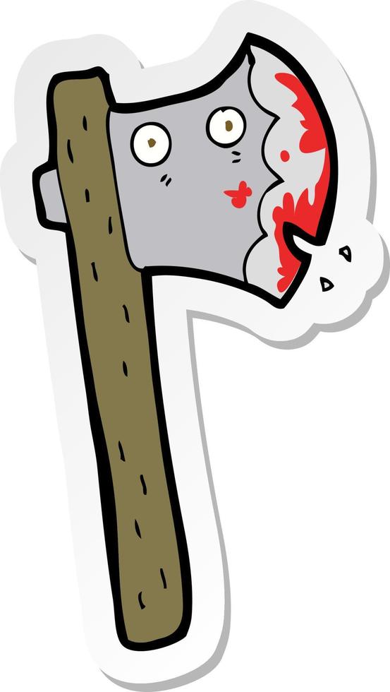 sticker of a bloody cartoon axe vector