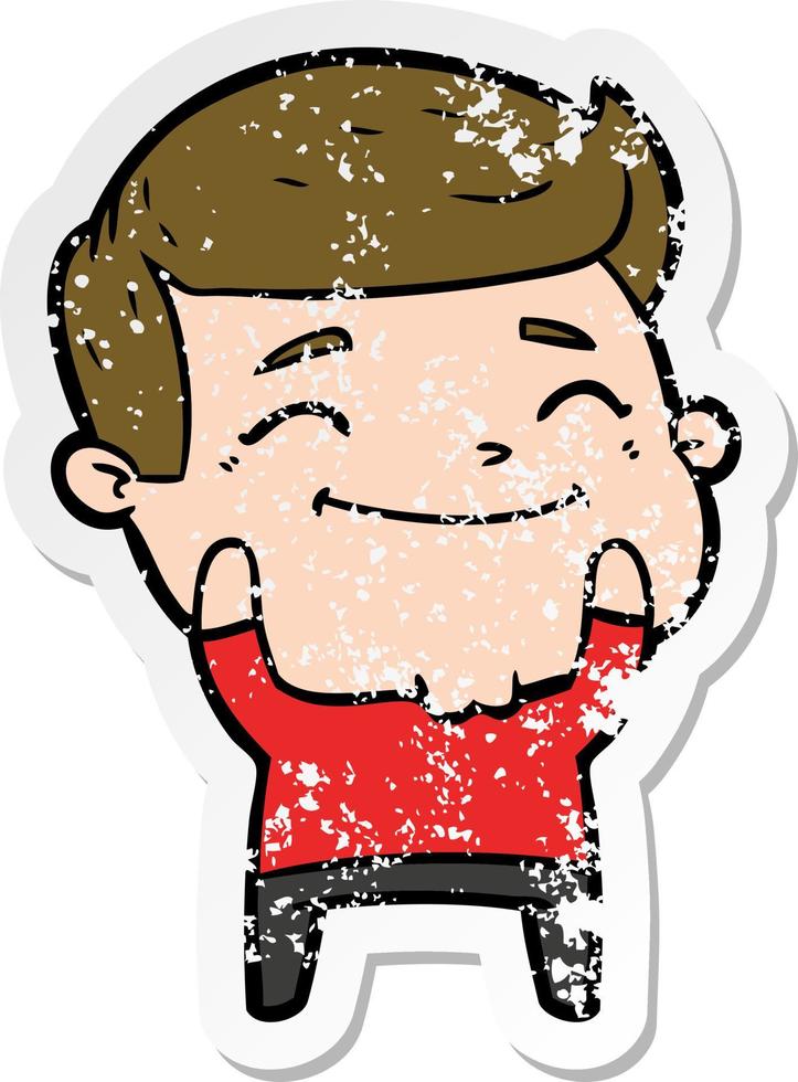 distressed sticker of a happy cartoon man vector