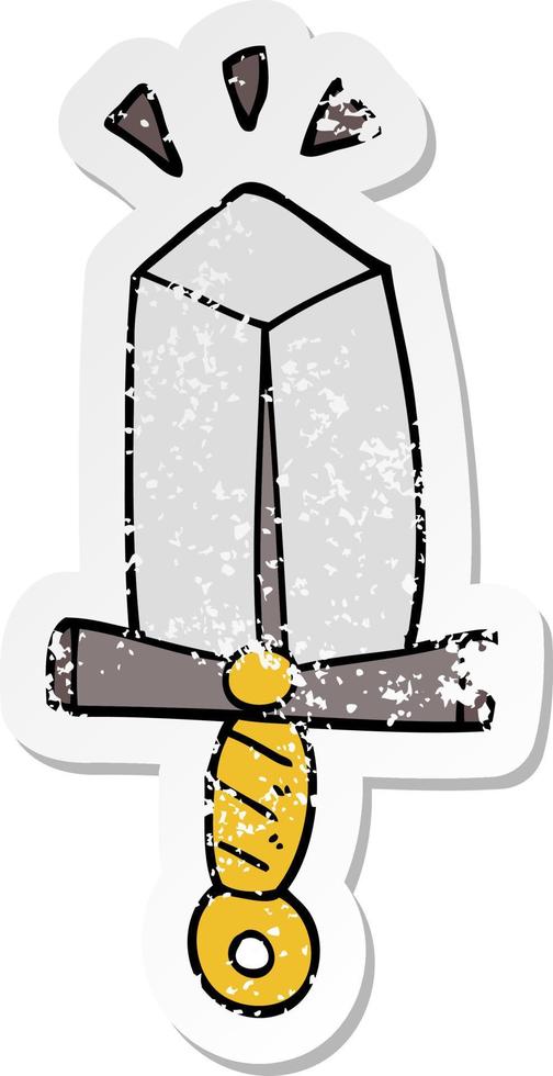 distressed sticker of a cartoon sword vector