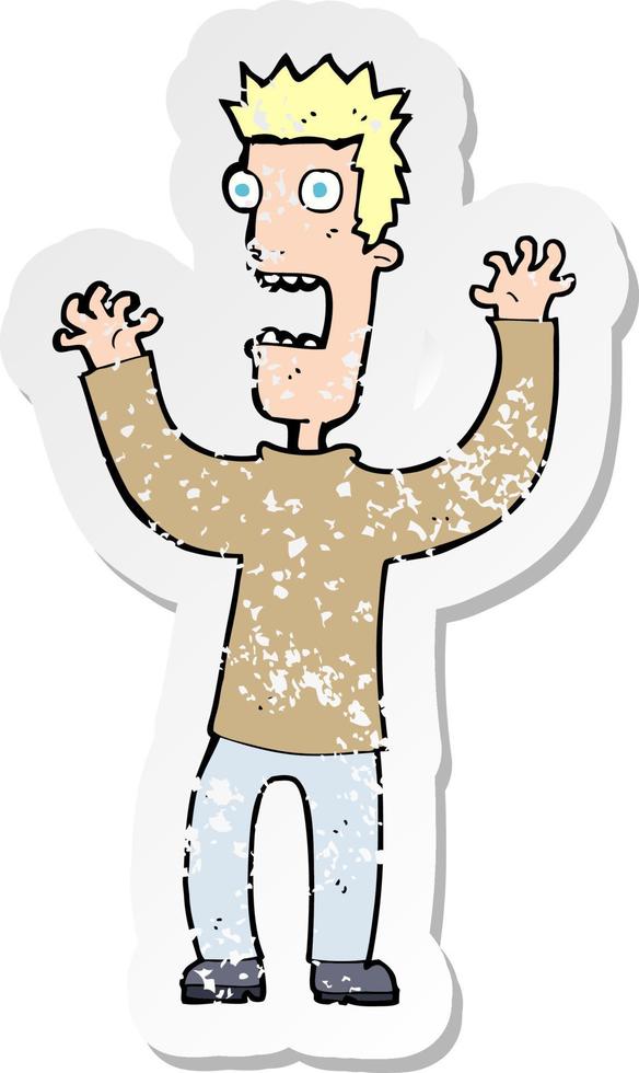 retro distressed sticker of a cartoon terrified man vector