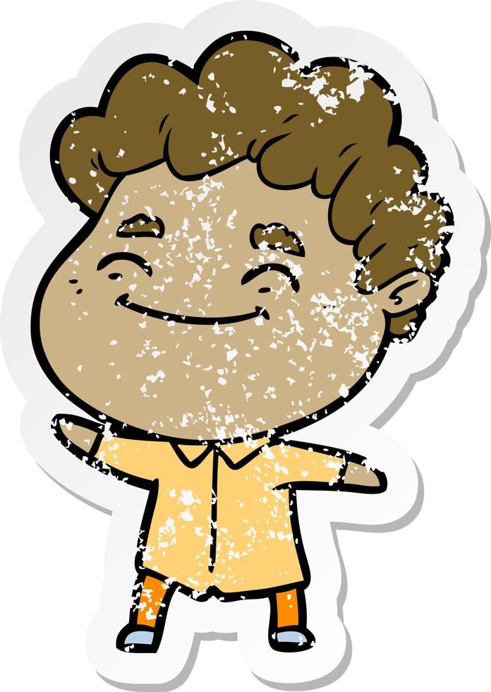 distressed sticker of a cartoon friendly man vector