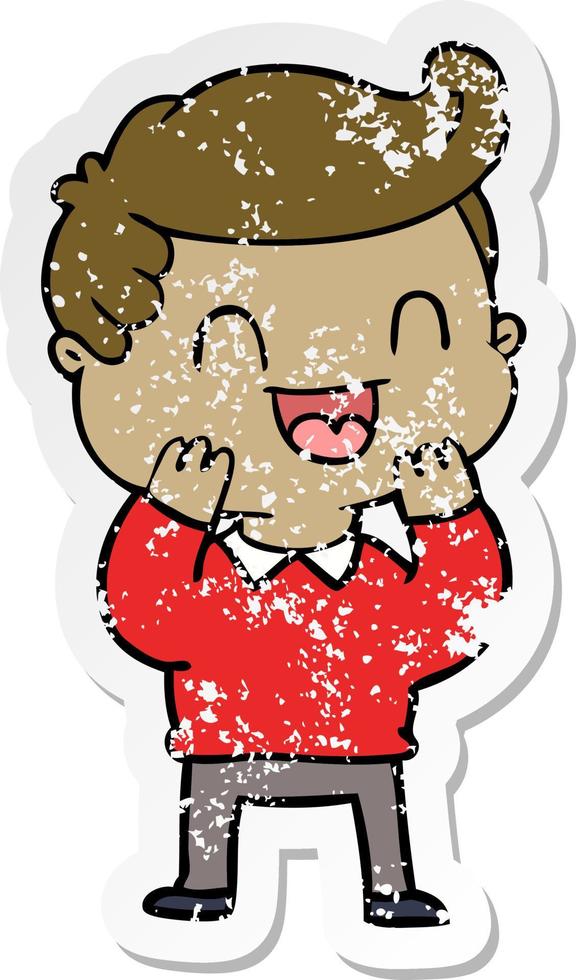distressed sticker of a cartoon happy man vector