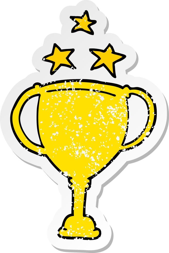 distressed sticker of a cartoon sports trophy vector