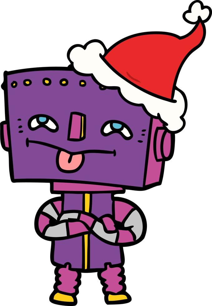 line drawing of a robot wearing santa hat vector