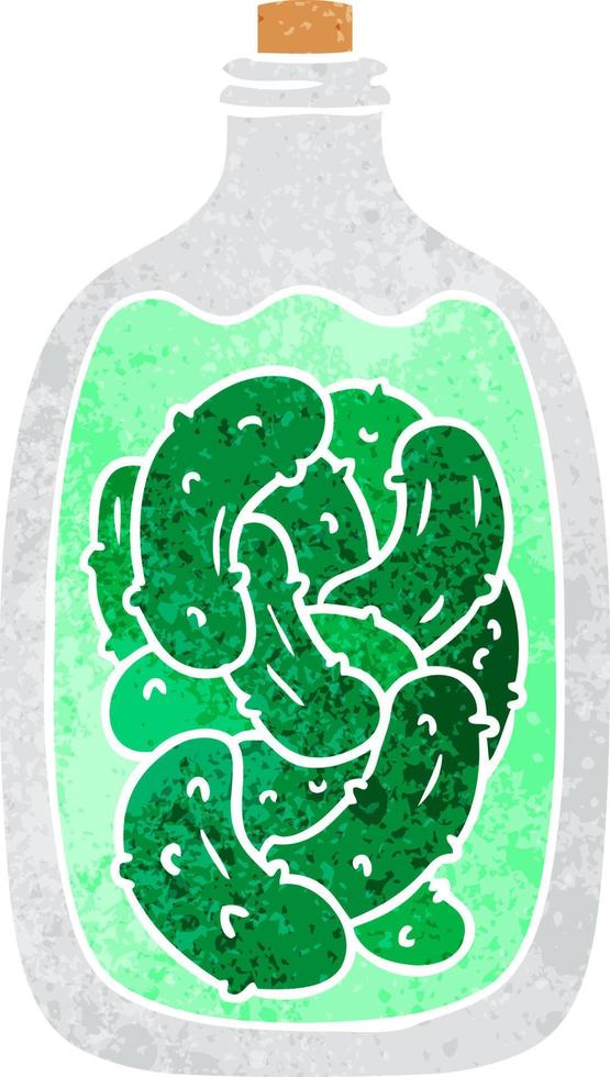 retro cartoon doodle jar of pickled gherkins vector