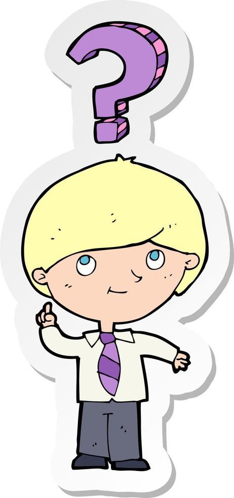 sticker of a cartoon school boy with question vector