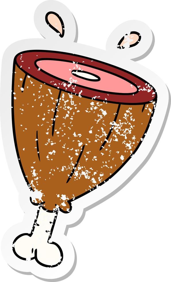 distressed sticker cartoon doodle of a joint of ham vector