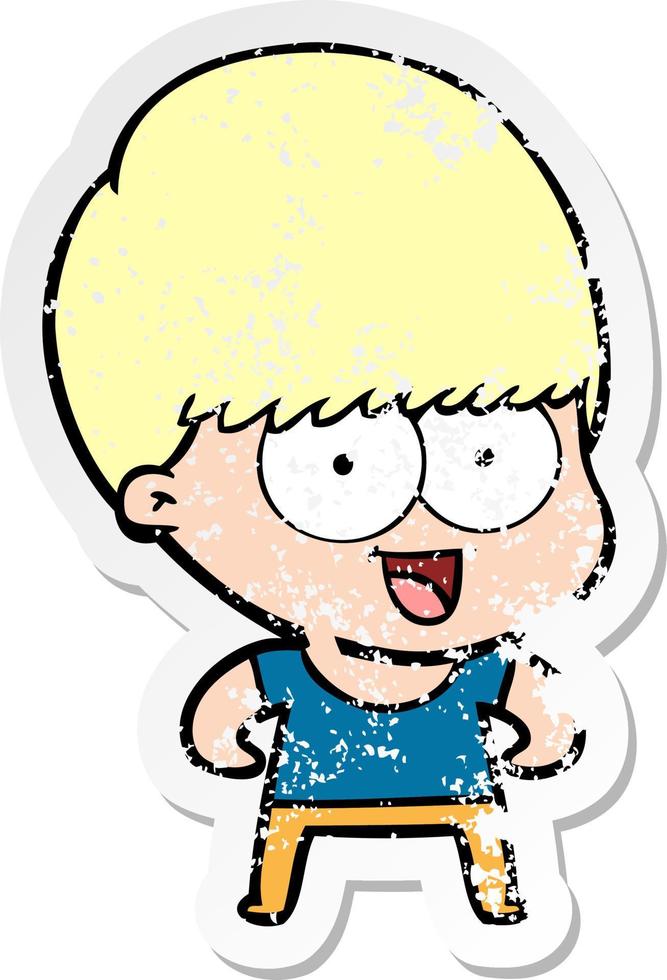 distressed sticker of a happy cartoon boy vector