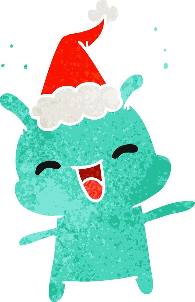 christmas retro cartoon of kawaii alien vector