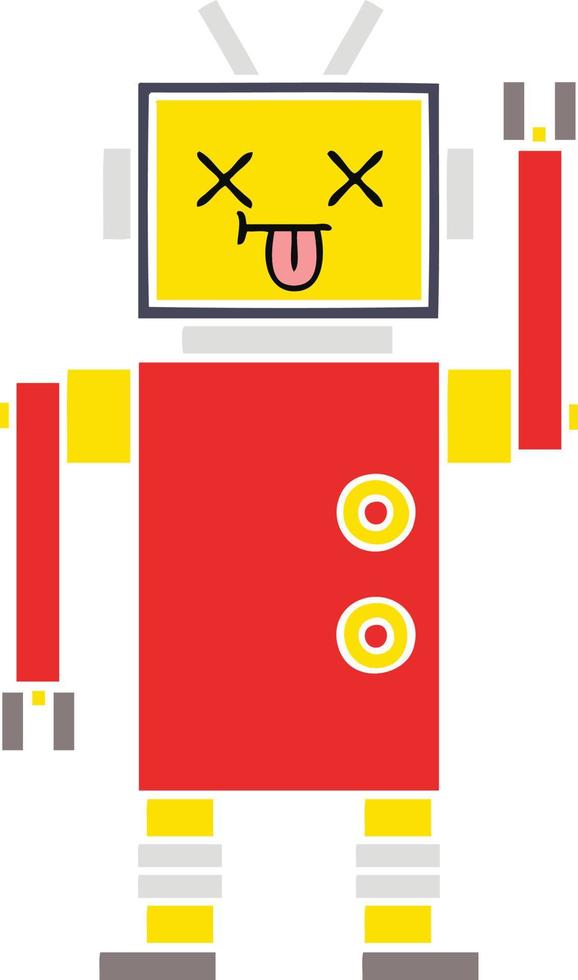 flat color retro cartoon robot vector