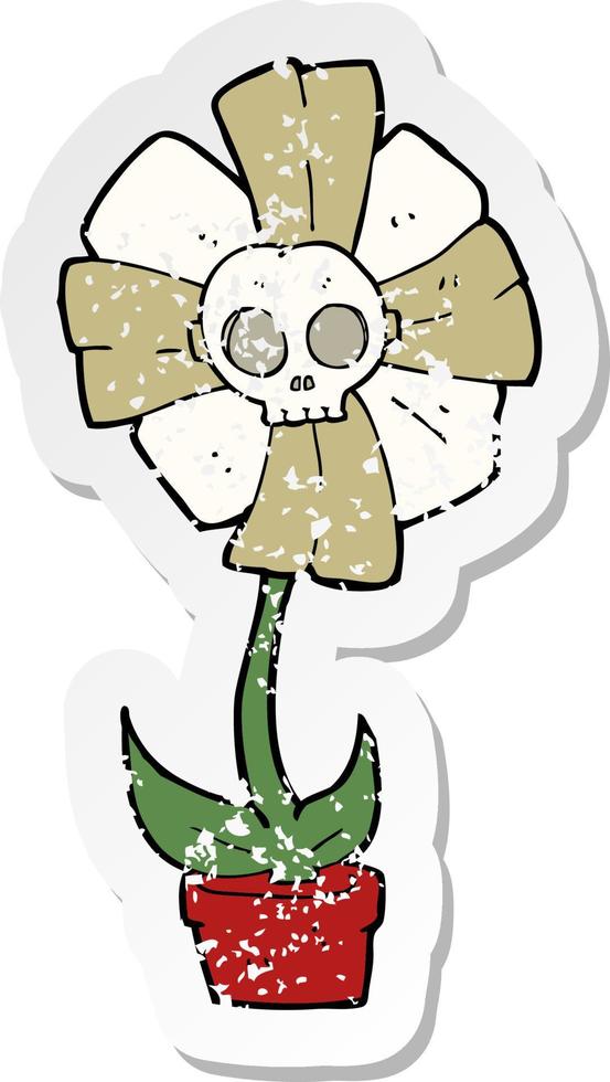 pegatina retro angustiada de una flor de calavera de dibujos animados vector