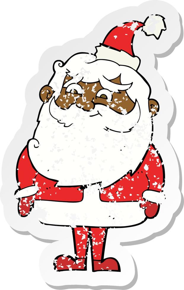 retro distressed sticker of a cartoon santa claus vector