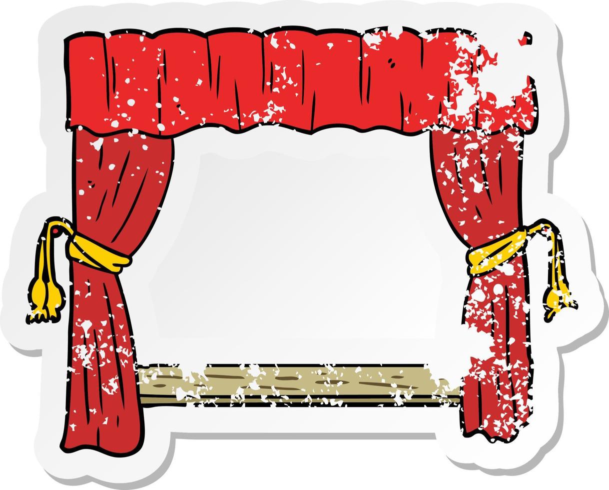 distressed sticker of a cartoon open curtains vector