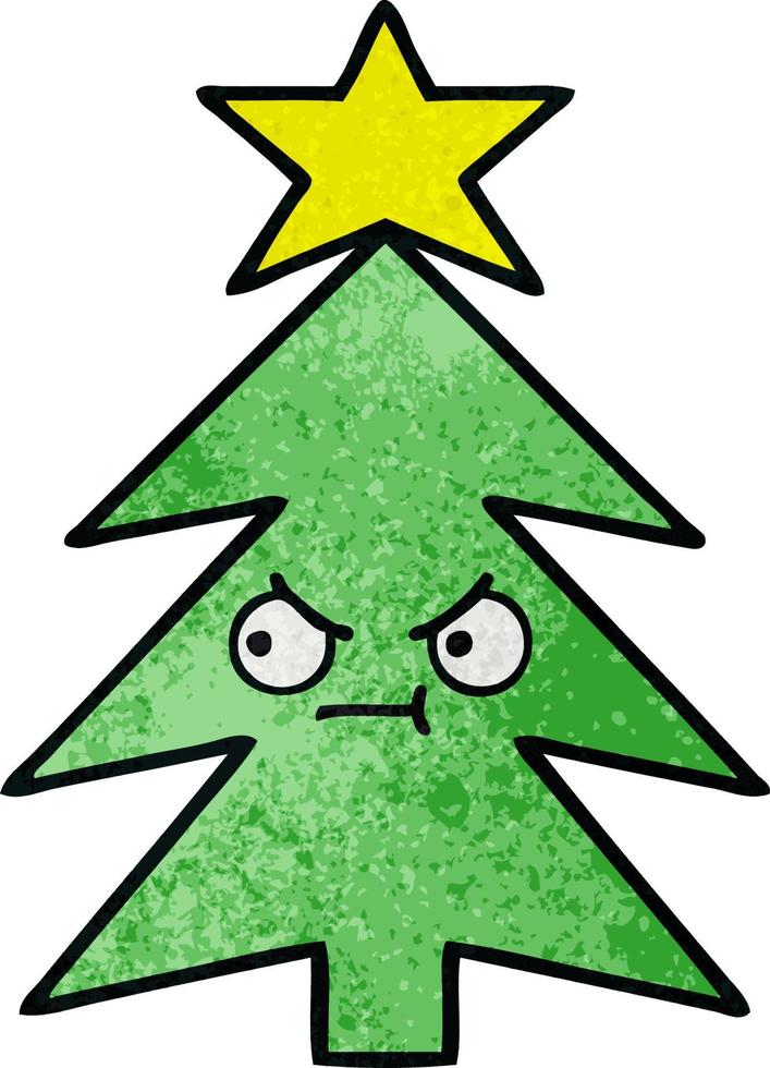 retro grunge texture cartoon christmas tree vector