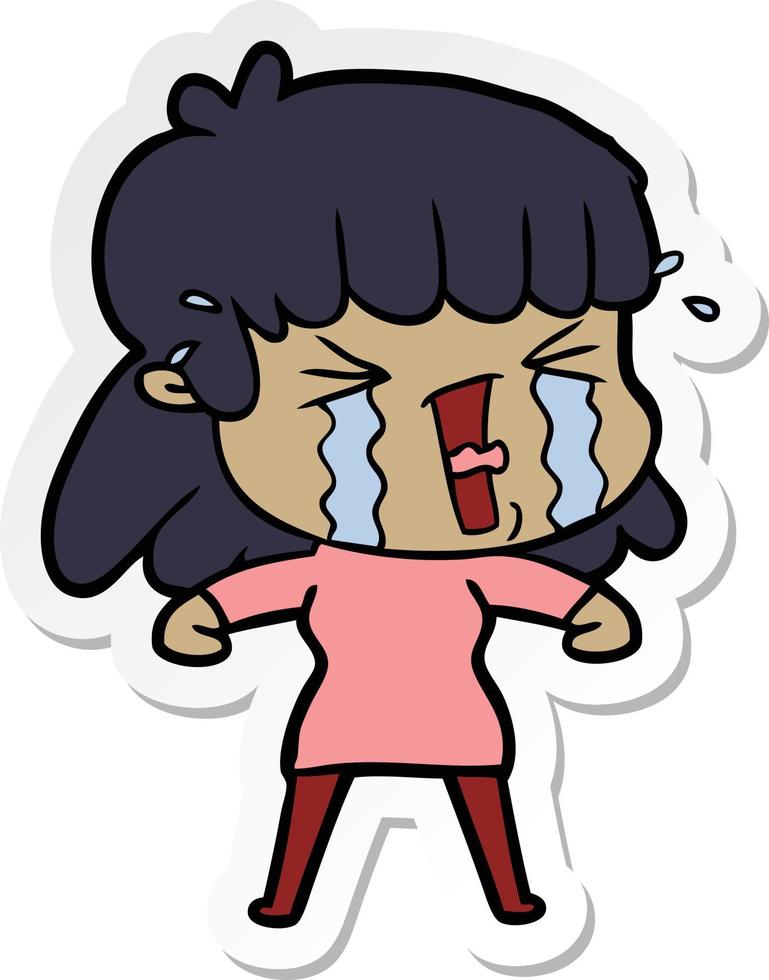 sticker of a cartoon woman in tears vector