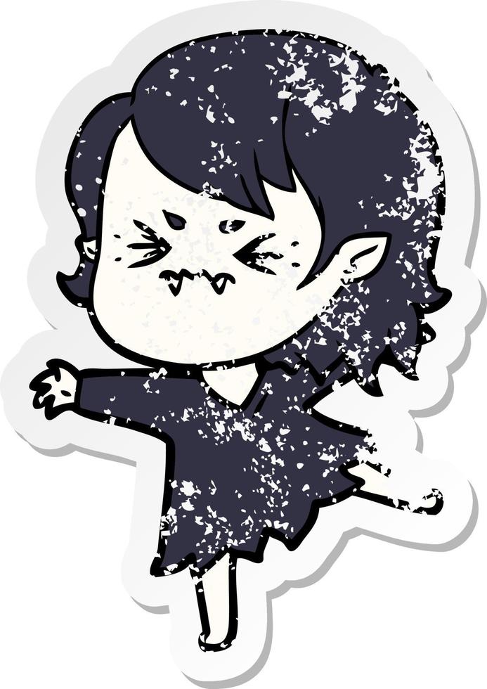distressed sticker of a annoyed cartoon vampire girl vector