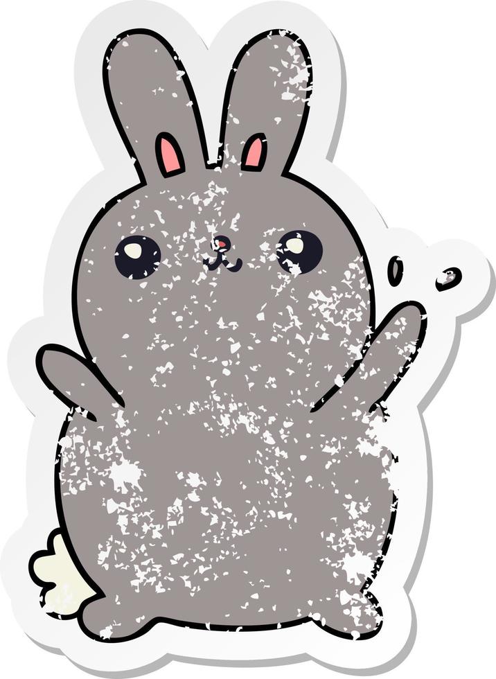 distressed sticker of a quirky hand drawn cartoon rabbit vector