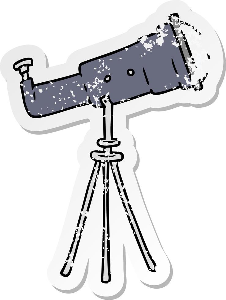 distressed sticker cartoon doodle of a large telescope vector